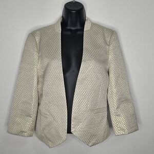 GANNI Cropped Blazer Jacket M Champagne Gold Open Front Holiday Party